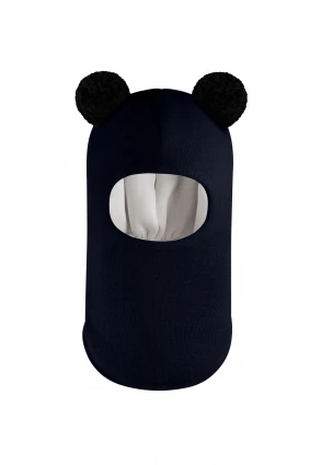 Зимняя шапочка шлем Corona.hm "Пандочка с черными помпонами" синий бархат