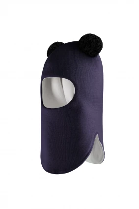 Зимняя шапочка шлем Corona.hm "Пандочка с черными помпонами" синий
