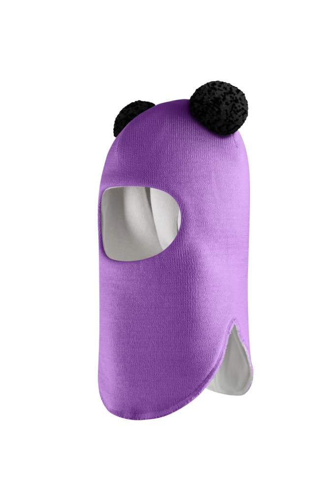 Зимняя шапочка шлем Corona.hm "Пандочка с черными помпонами" фиалка