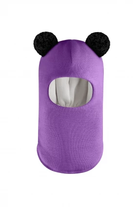 Зимняя шапочка шлем Corona.hm "Пандочка с черными помпонами" фиалка