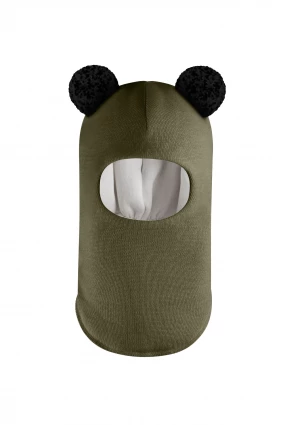 Зимова шапочка-шолом Corona.hm "Пандочка з чорними помпонами" хакі