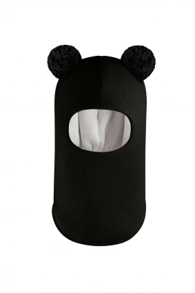 Зимняя шапочка шлем Corona.hm "Пандочка с черными помпонами" черный