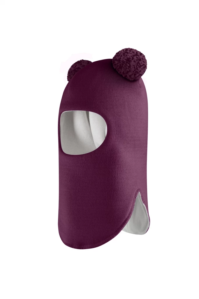 Зимняя шапочка шлем Corona.hm "Пандочка с помпонами МЕЛАНЖ" бордо