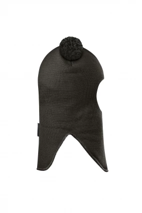 Зимова шапочка-шолом Corona.hm "Пандочка з помпонами МЕЛАНЖ" графіт