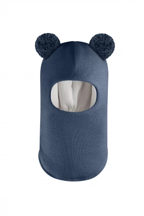 Зимова шапочка-шолом Corona.hm "Пандочка з помпонами МЕЛАНЖ" джинс