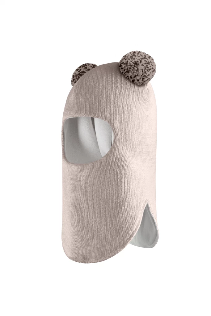 Зимняя шапочка шлем Corona.hm "Пандочка с помпонами МЕЛАНЖ" капучино