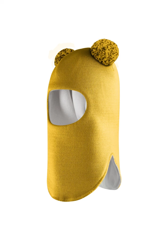 Зимняя шапочка шлем Corona.hm "Пандочка с помпонами МЕЛАНЖ" медовый