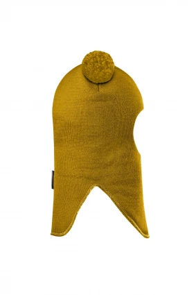 Зимняя шапочка шлем Corona.hm "Пандочка с помпонами МЕЛАНЖ" медовый