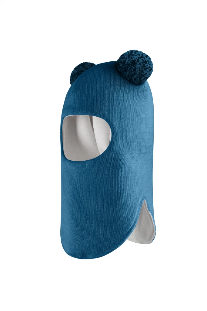 Зимняя шапочка шлем Corona.hm "Пандочка с помпонами МЕЛАНЖ" морская волна