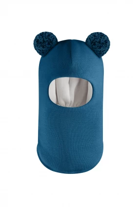 Зимняя шапочка шлем Corona.hm "Пандочка с помпонами МЕЛАНЖ" морская волна