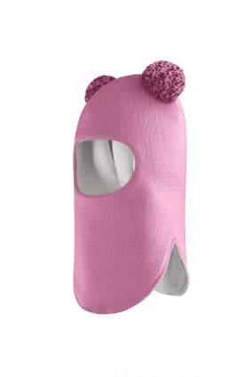 Зимняя шапочка шлем Corona.hm "Пандочка с помпонами МЕЛАНЖ" пыльно-розовый