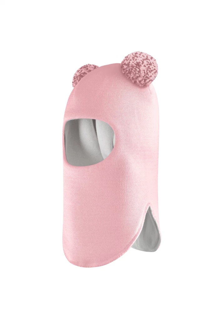 Зимняя шапочка шлем Corona.hm "Пандочка с помпонами МЕЛАНЖ" розовый