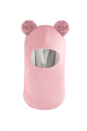 Зимняя шапочка шлем Corona.hm "Пандочка с помпонами МЕЛАНЖ" розовый