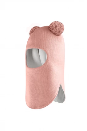 Зимняя шапочка шлем Corona.hm "Пандочка с помпонами МЕЛАНЖ" пудра