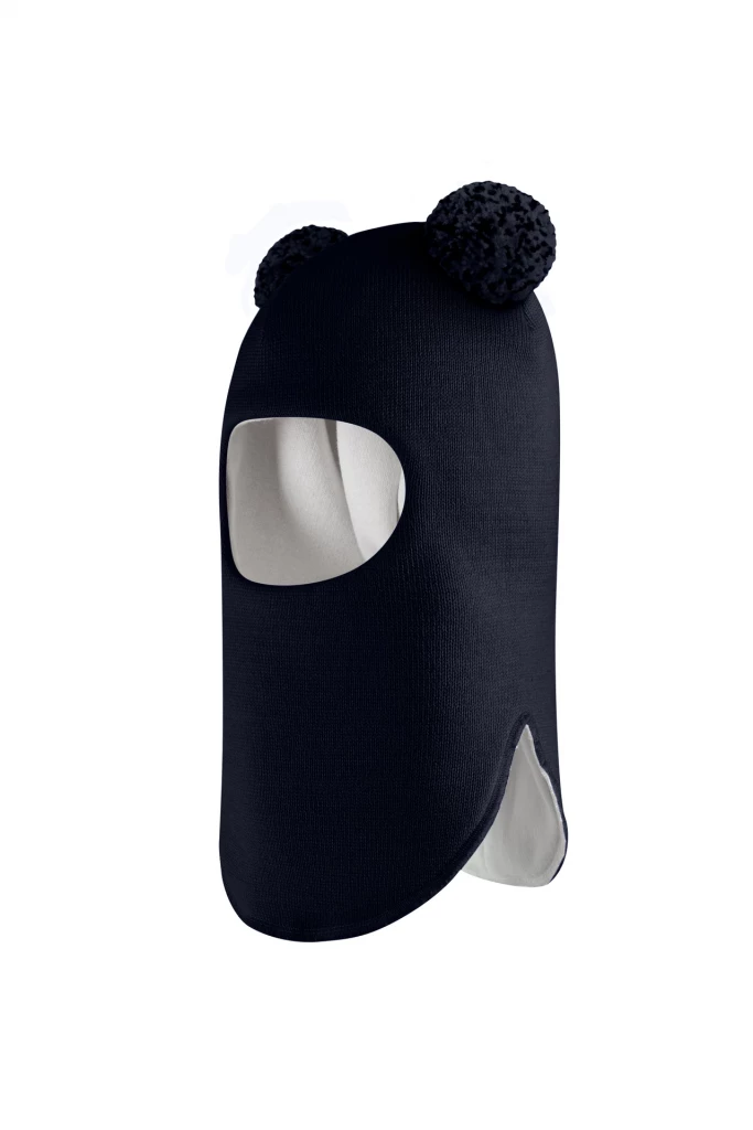 Зимняя шапочка шлем Corona.hm "Пандочка с помпонами МЕЛАНЖ" синий бархат