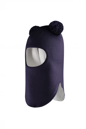 Зимняя шапочка шлем Corona.hm "Пандочка с помпонами МЕЛАНЖ" синий