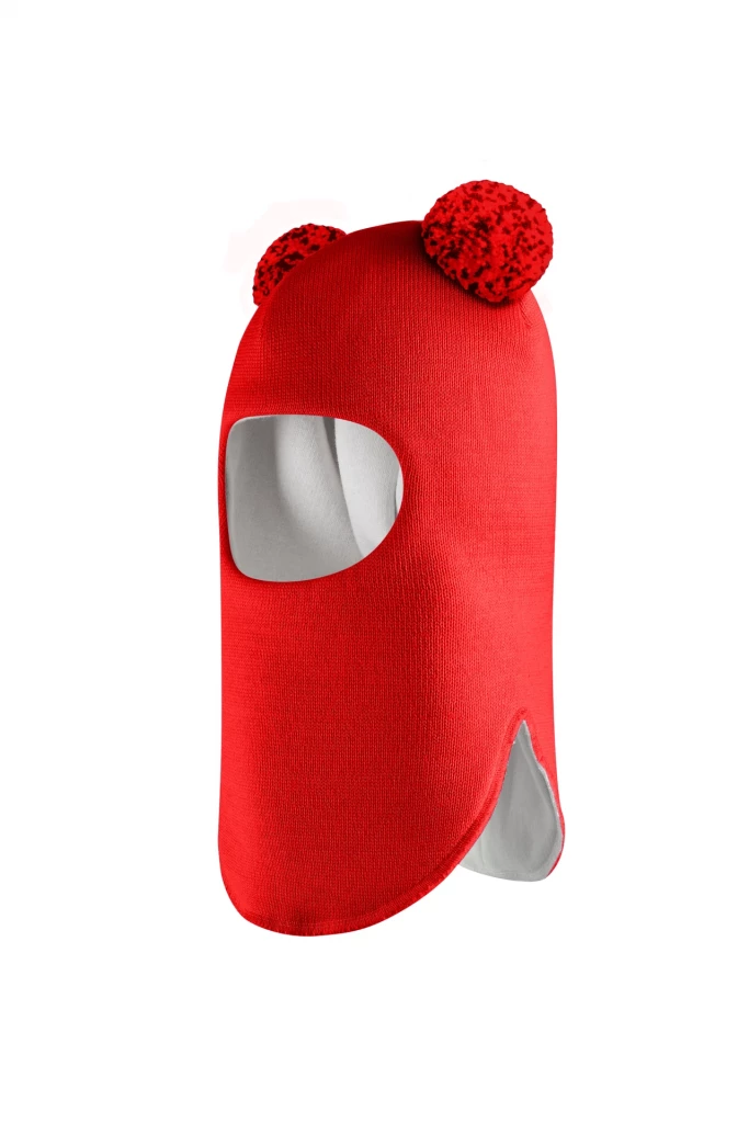 Зимняя шапочка шлем Corona.hm "Пандочка с помпонами МЕЛАНЖ" красный