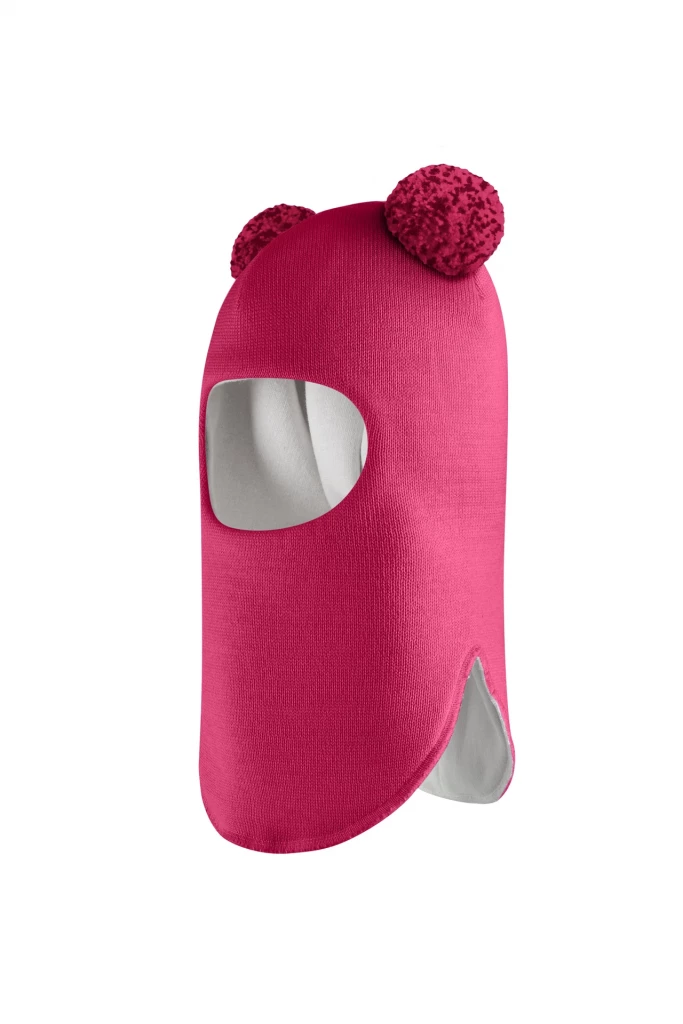 Зимняя шапочка шлем Corona.hm "Пандочка с помпонами МЕЛАНЖ" ягодный