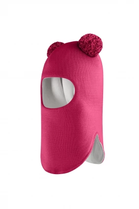 Зимняя шапочка шлем Corona.hm "Пандочка с помпонами МЕЛАНЖ" ягодный