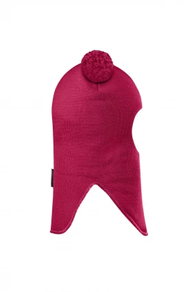 Зимняя шапочка шлем Corona.hm "Пандочка с помпонами МЕЛАНЖ" ягодный