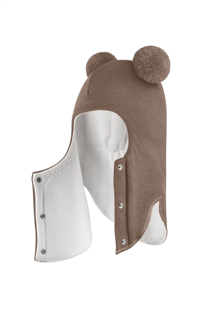 Зимняя шапочка шлем Corona.hm "Пандочка" на кнопках молочный шоколад