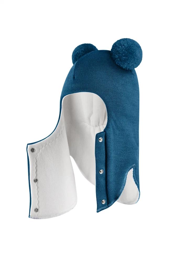 Зимняя шапочка шлем Corona.hm "Пандочка" на кнопках морская волна