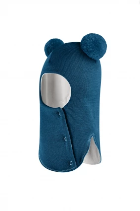 Зимняя шапочка шлем Corona.hm "Пандочка" на кнопках морская волна