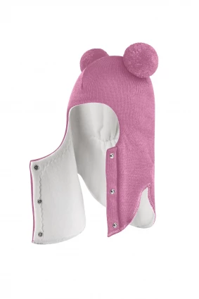Зимняя шапочка шлем Corona.hm "Пандочка" на кнопках пыльно-розовый