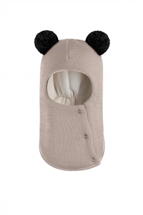 Зимова шапочка-шолом Corona.hm "Пандочка з чорними помпонами" на кнопочках лате