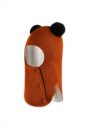 Зимова шапочка-шолом Corona.hm "Пандочка з чорними помпонами" на кнопочках помаранчевий