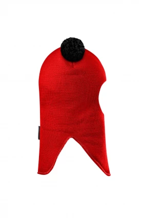 Зимова шапочка-шолом Corona.hm "Пандочка з чорними помпонами" на кнопочках червоний