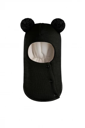 Зимова шапочка-шолом Corona.hm "Пандочка з чорними помпонами" на кнопочках чорний
