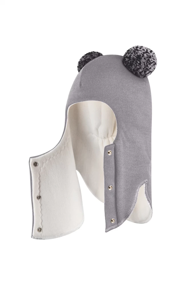 Зимова шапочка-шолом Corona.hm "Пандочка з помпонами МЕЛАНЖ" на кнопочках димка