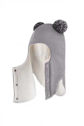 Зимова шапочка-шолом Corona.hm "Пандочка з помпонами МЕЛАНЖ" на кнопочках димка