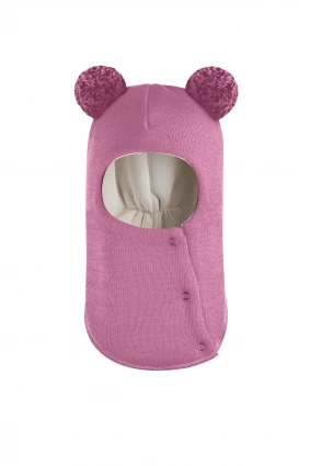 Зимова шапочка-шолом Corona.hm "Пандочка з помпонами МЕЛАНЖ" на кнопочках пильно-рожевий