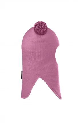 Зимова шапочка-шолом Corona.hm "Пандочка з помпонами МЕЛАНЖ" на кнопочках пильно-рожевий