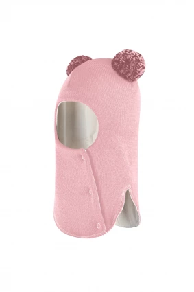 Зимова шапочка-шолом Corona.hm "Пандочка з помпонами МЕЛАНЖ" на кнопочках рожевий