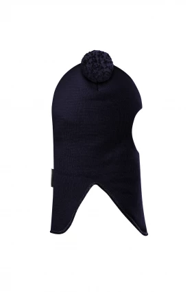 Зимова шапочка-шолом Corona.hm "Пандочка з помпонами МЕЛАНЖ" на кнопочках синій