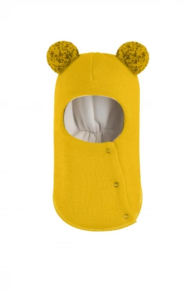 Зимова шапочка-шолом Corona.hm "Пандочка з помпонами МЕЛАНЖ" на кнопочках сонце