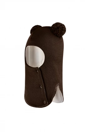 Зимова шапочка-шолом Corona.hm "Пандочка з помпонами МЕЛАНЖ" на кнопочках шоколад