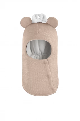 Зимняя шапочка шлем Corona.hm "Мисс Минни" на кнопочках беж золотой