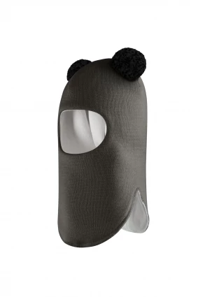 Зимова шапочка-шолом Corona.hm "Пандочка з чорними помпонами" графіт
