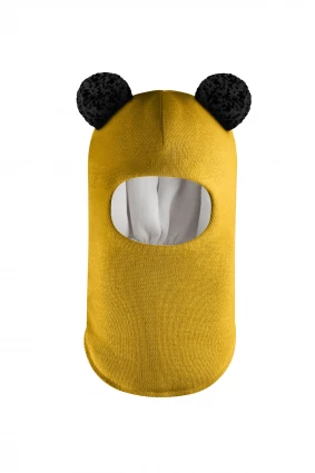 Зимова шапочка-шолом Corona.hm "Пандочка з чорними помпонами" медовий