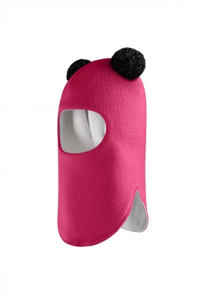 Зимняя шапочка шлем Corona.hm "Пандочка с черными помпонами" ягодный