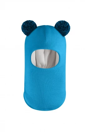 Зимова шапочка-шолом Corona.hm "Пандочка з помпонами МЕЛАНЖ" бірюза