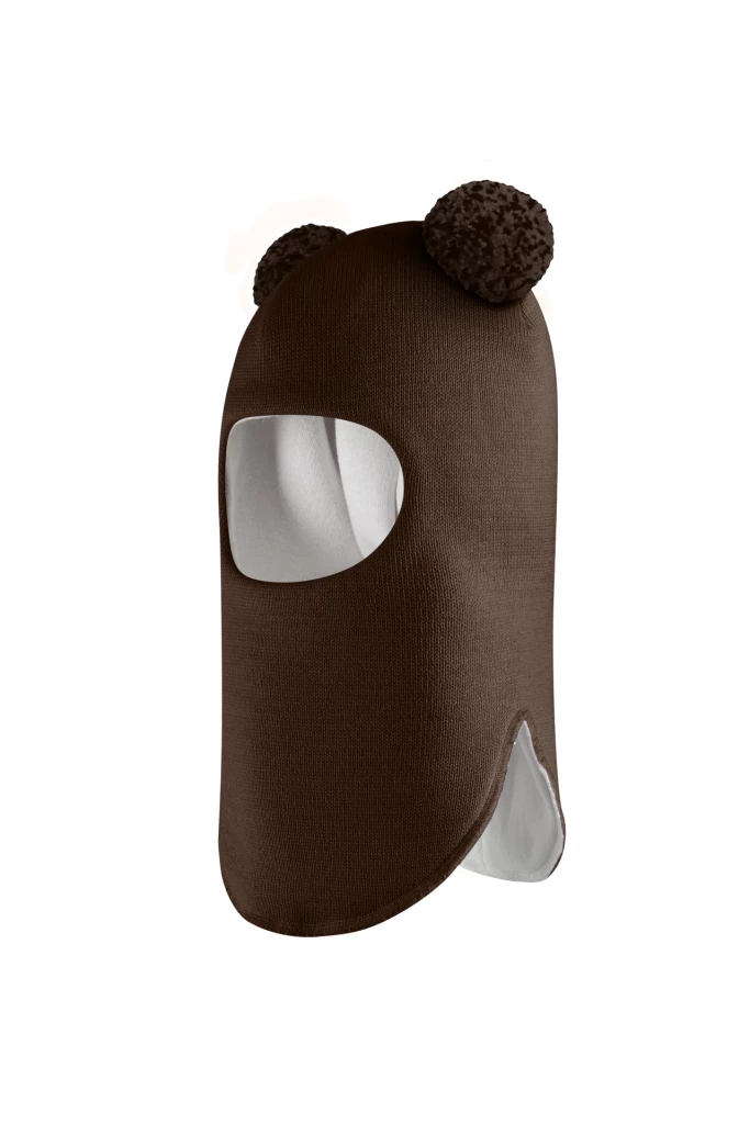 Зимова шапочка-шолом Corona.hm "Пандочка з помпонами МЕЛАНЖ" шоколад