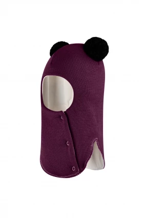 Зимова шапочка-шолом Corona.hm "Пандочка з чорними помпонами" на кнопочках бордо