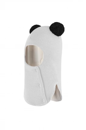 Зимова шапочка-шолом Corona.hm "Пандочка з чорними помпонами" на кнопочках молоко