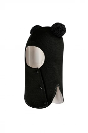 Зимова шапочка-шолом Corona.hm "Пандочка з чорними помпонами" на кнопочках чорний