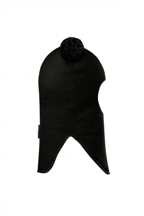 Зимова шапочка-шолом Corona.hm "Пандочка з чорними помпонами" на кнопочках чорний
